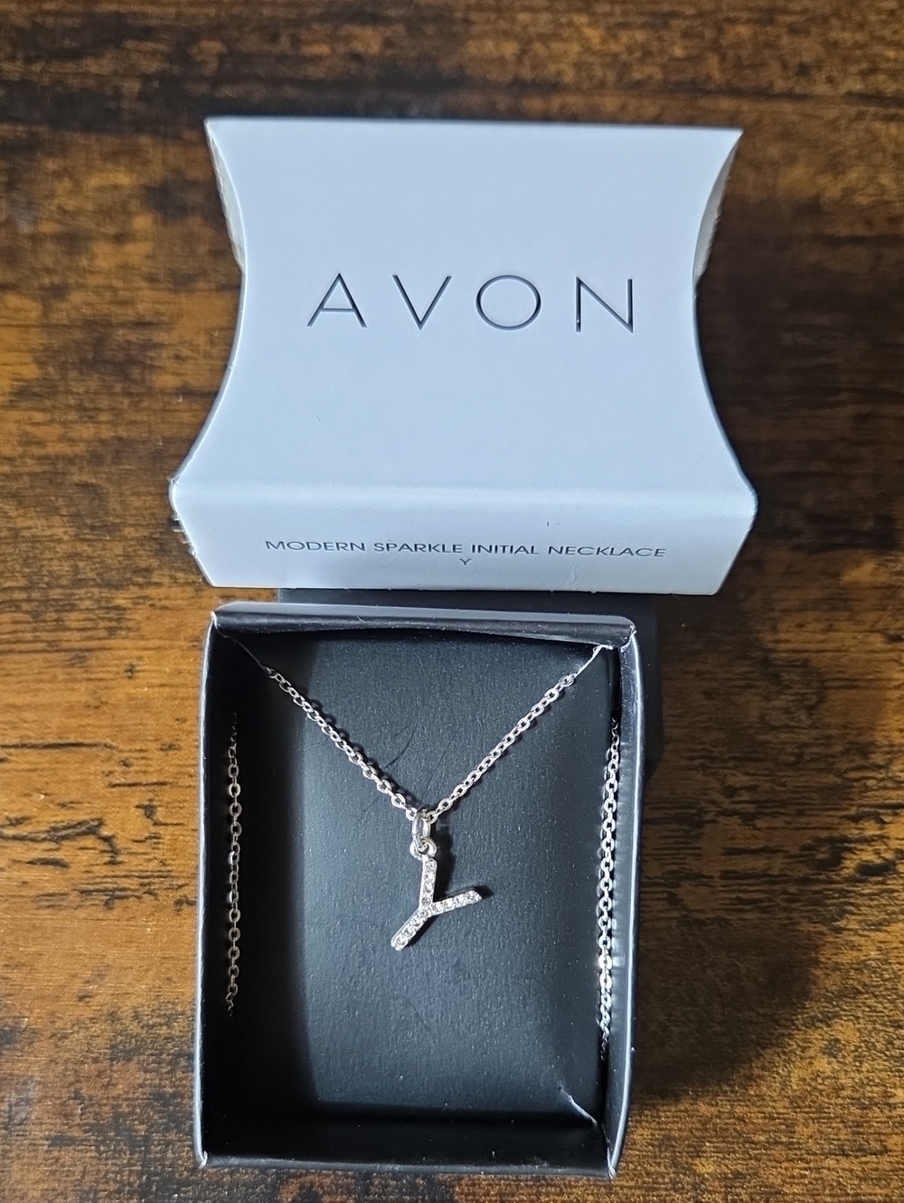 Avon Silver-Tone Crystal 'Y' Initial Necklace